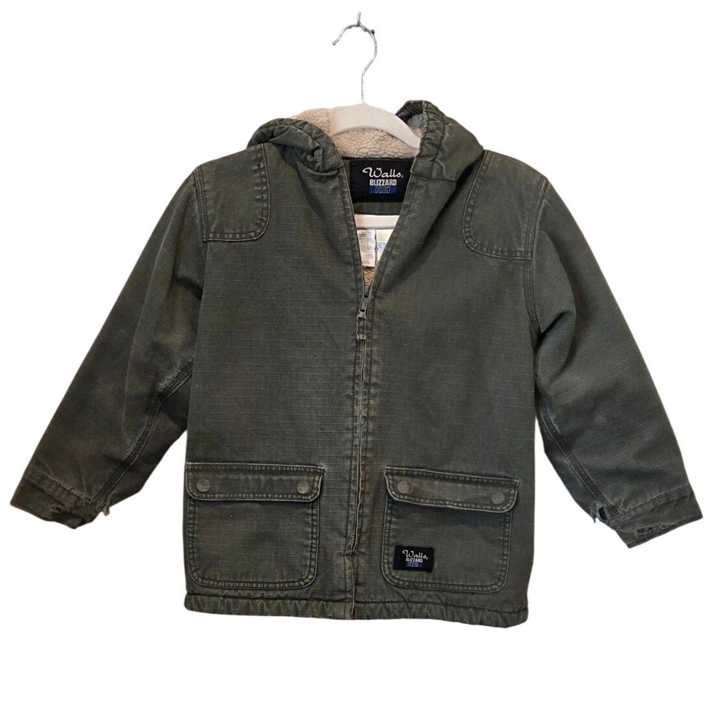 Walls Blizzard Pruf Kids Olive Green Ripstop Sherpa Lined‎ Hooded Jacket 8-10